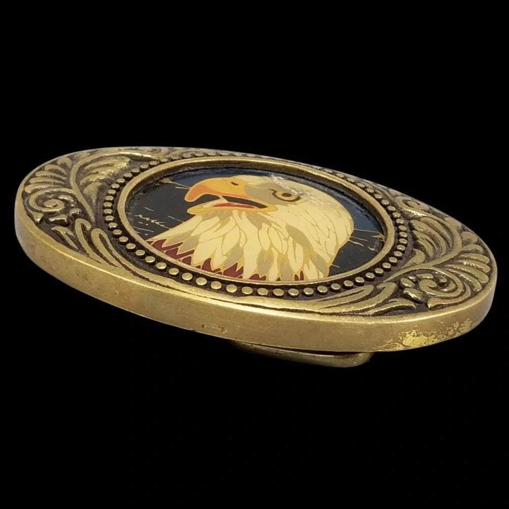 Vintage Eagle Head Small Belt Buckle Western Cowboy American Pride Brass USA‎